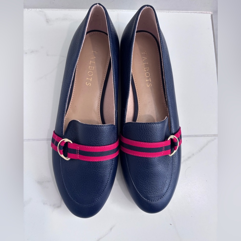 Talbots Nautical Navy and Red leather loafers NEW - Picture 3 of 6